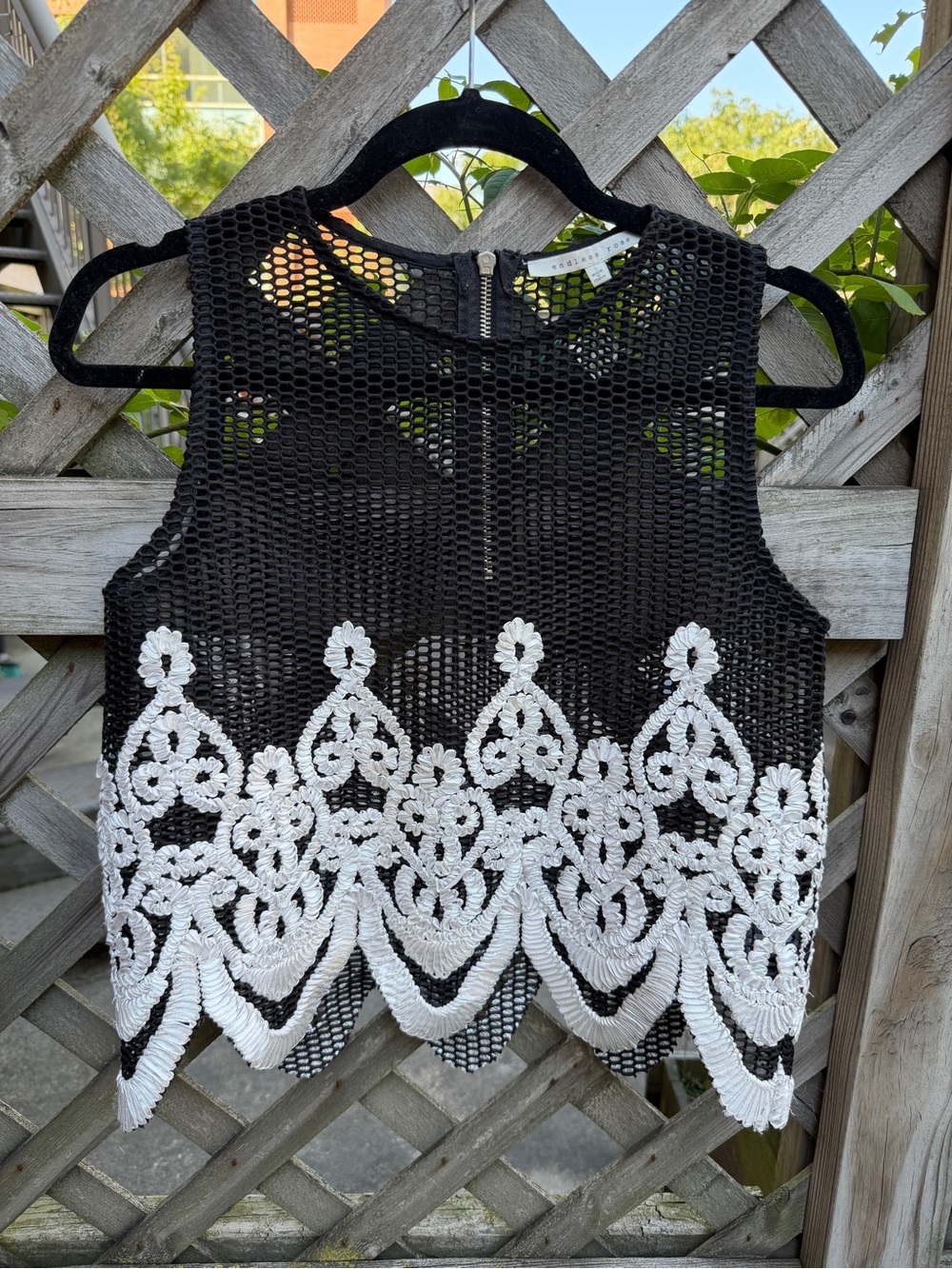 Woven/Mesh Black Crop Tank with White Detailing - Women